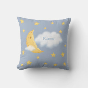 Cheesy Moon & Stars Personalised Fluffy Cloud Blue Cushion