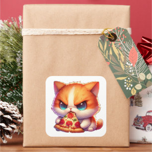 Cheesy Pizza Cat Delight Square Sticker