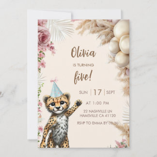Cheetah 5th Birthday Invitation | Wild One Safari