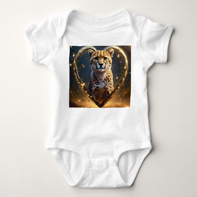 Cheetah: A Golden Love Heart Baby Bodysuit (Front)