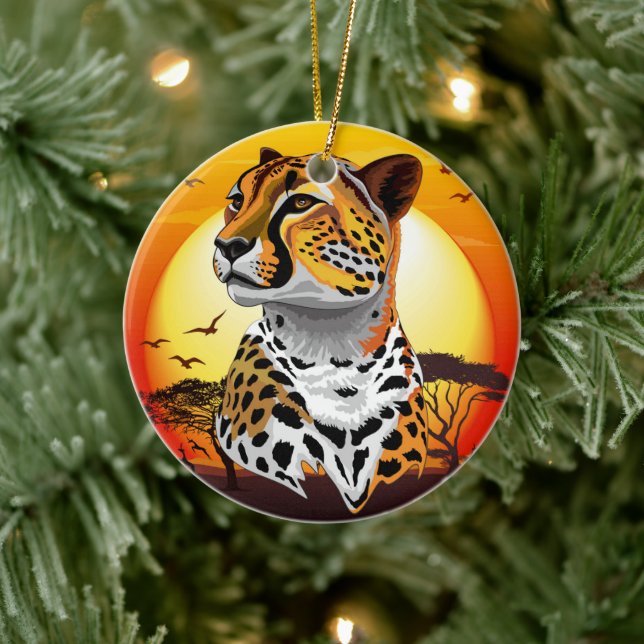 Cheetah African Feline Wild Animal Ceramic Ornament (Tree)