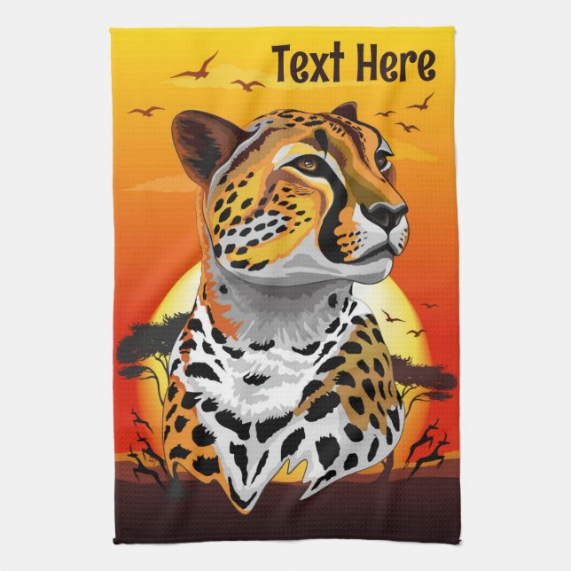 Cheetah African Feline Wild Animal Tea Towel (Vertical)
