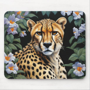 Cheetah and flowers mouse pad