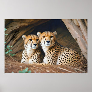 Cheetah Animal Nature Wildlife Affection Caring Poster