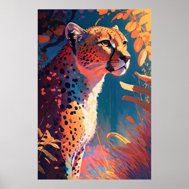 Cheetah Animal Portrait Painting Wildlife Outdoors Poster (Front)