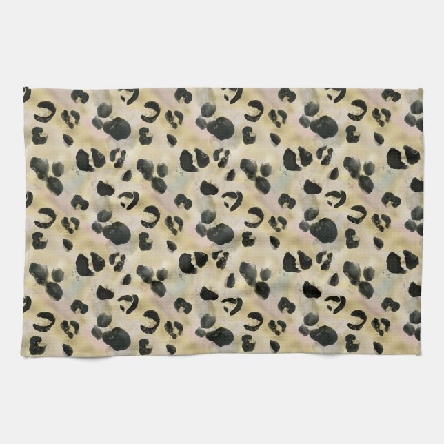 Cheetah Animal Print Black, Gold Tea Towel (Horizontal)