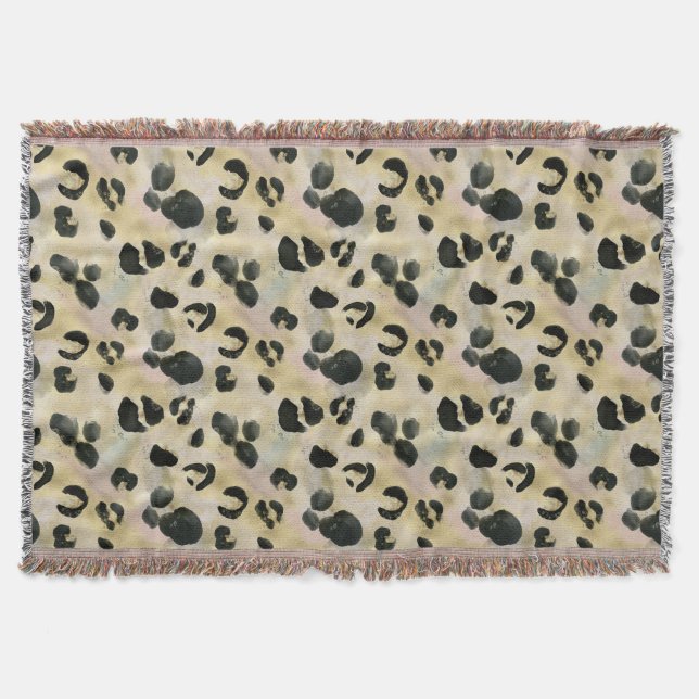 Cheetah Animal Print Black, Gold  Throw Blanket (Front)