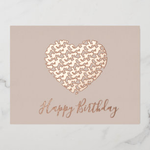 Cheetah Animal Print Heart Happy Birthday Blush Foil Holiday Postcard