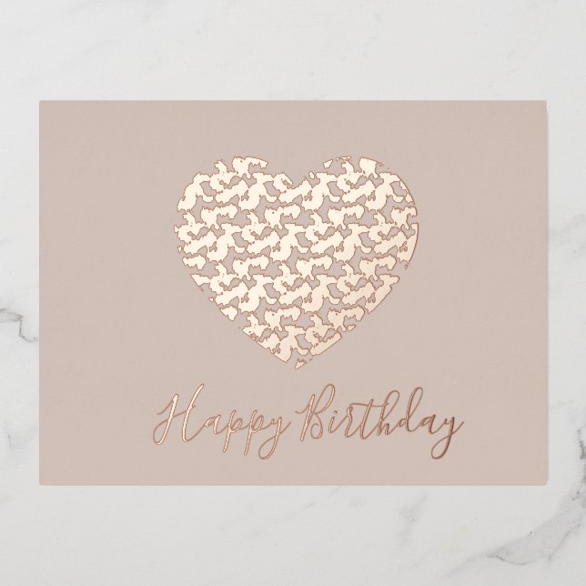 Cheetah Animal Print Heart Happy Birthday Blush Foil Holiday Postcard (Front)
