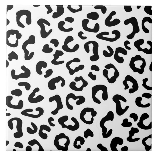 Cheetah Animal Print in Black and White Ceramic Tile (Front)