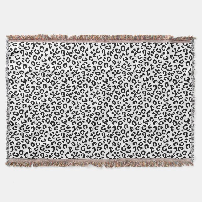 Cheetah Animal Print in Black and White Throw Blanket (Front)