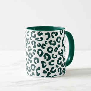 Cheetah Animal Print in Pine Green and White Mug