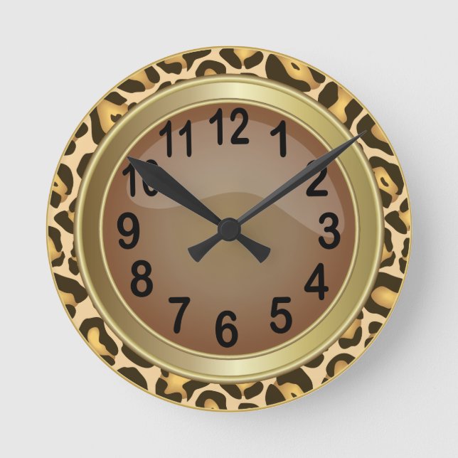 Cheetah Animal Print with Brown Round Clock (Front)