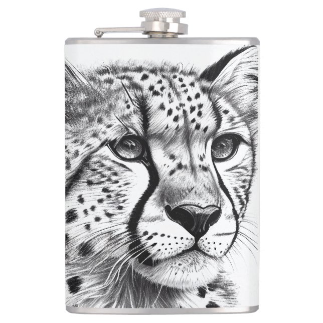 Cheetah Animal Wild Nature Illustration Line Epic  Hip Flask (Front)