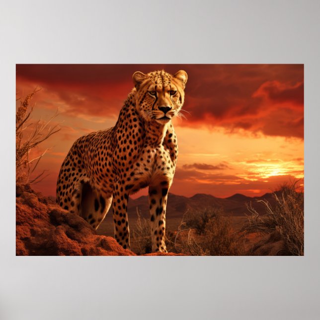 Cheetah Animal Wildlife Wilderness Colourful Art Poster (Front)