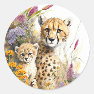 Cheetah Baby and Mum Classic Round Sticker