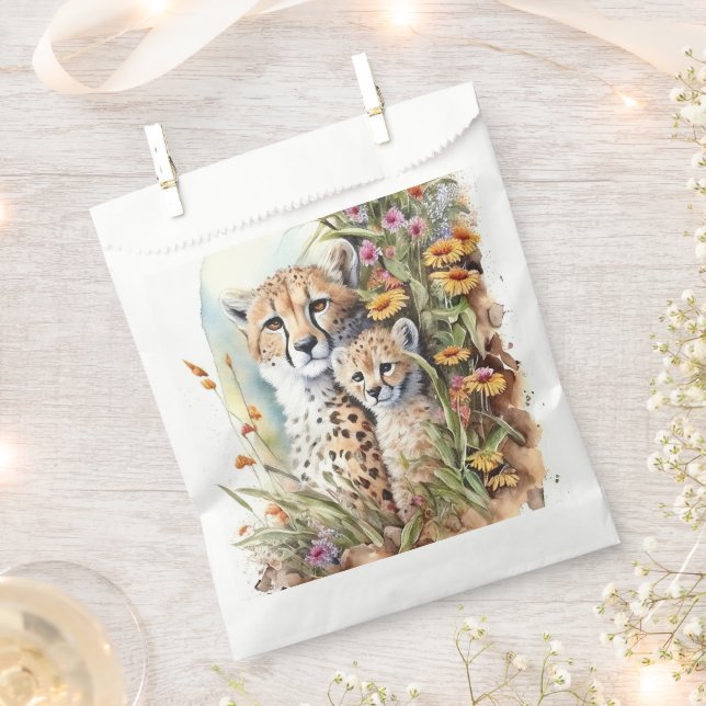 Cheetah Baby and Mum Favour Bag (Clipped)