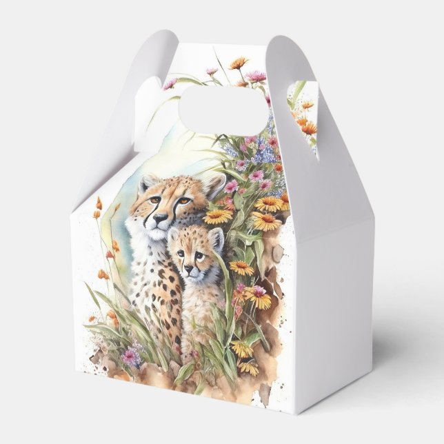 Cheetah Baby and Mum  Favour Box (Front Side)