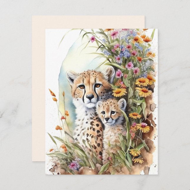 Cheetah Baby and Mum Flat Card (Front/Back)