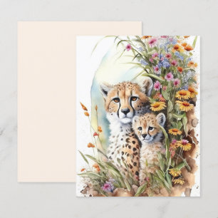 Cheetah Baby and Mum Flat Card