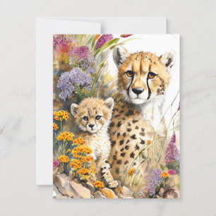 Cheetah Baby and Mum Flat Card