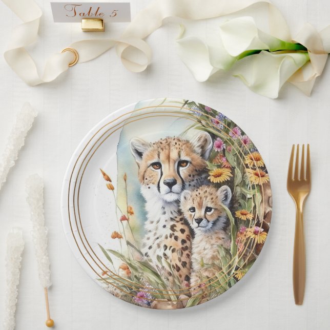 Cheetah Baby and Mum Paper Plate (Wedding)