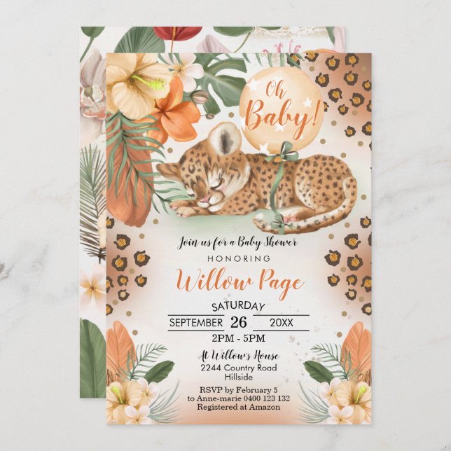 Cheetah Baby Shower Invitation Safari Baby (Front/Back)