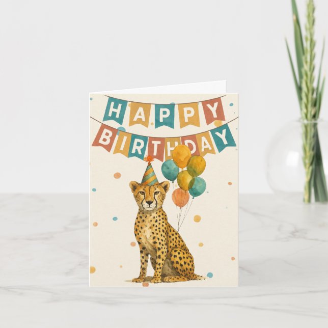 Cheetah Birthday Card – Fun Animal Party Design (Front)