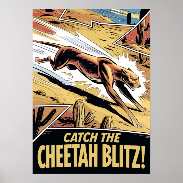 Cheetah Blitz Comic Style Speed Chase Poster (Front)