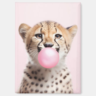 Cheetah Blowing Pink Bubble Gum Magnet