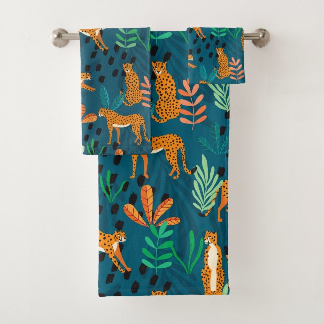 Cheetah Blue Jungle Bath Towel Set (Insitu)
