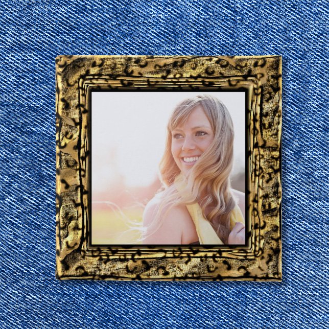 Cheetah Border Photo 15 Cm Square Badge (Cheetah Border Photo Button)
