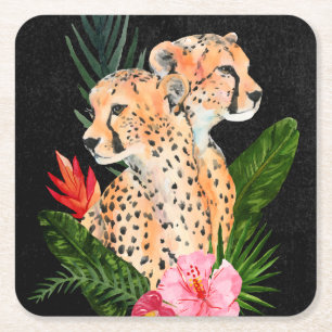 Cheetah Bouquet Square Paper Coaster