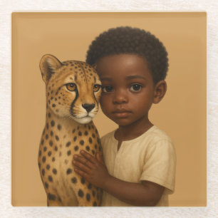Cheetah & Boy: Bond of the Wild and Innocent Glass Coaster