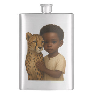 Cheetah & Boy: Bond of the wild and innocent Hip Flask