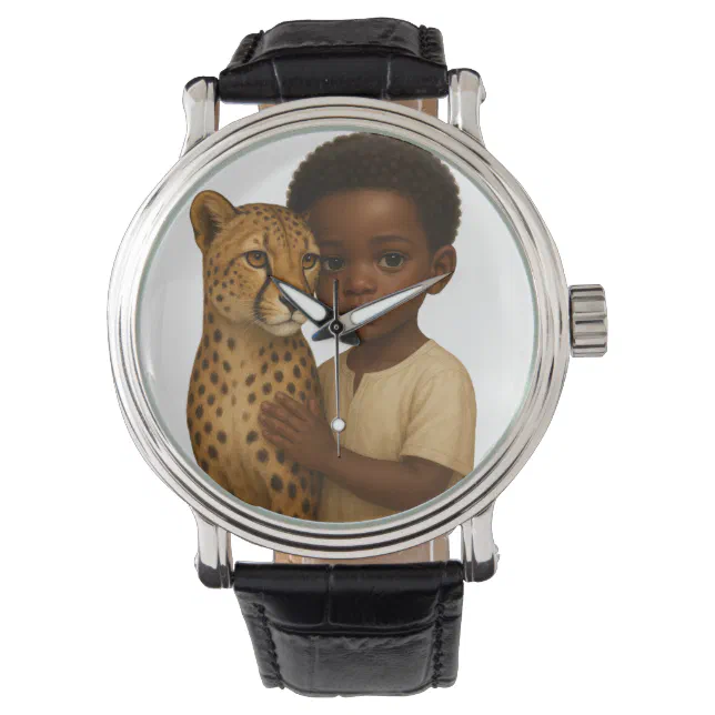 Cheetah & Boy: Bond of the wild and innocent Watch | Zazzle
