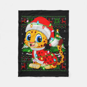 Cheetah Christmas Lights Santa Costume Ugly Xmas S Fleece Blanket