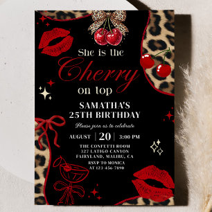 Cheetah Coquette Cherry On Top Birthday Invitation