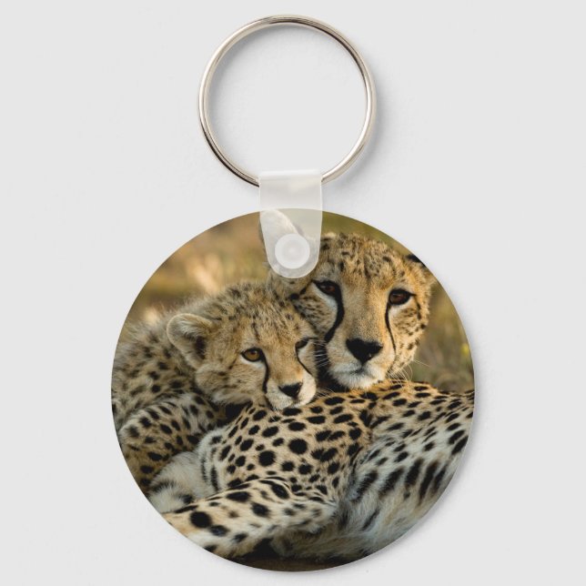Cheetah Cub Snuggling with its Mum Key Ring (Front)