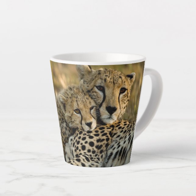 Cheetah Cub Snuggling with its Mum Latte Mug (Right Angle)