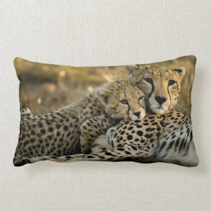 Cheetah Cub Snuggling with its Mum Lumbar Cushion