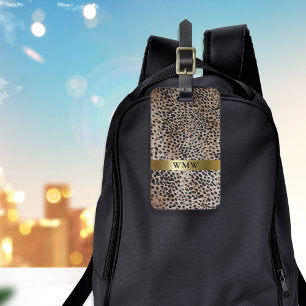 Cheetah Digital Leather Gold Metallic Monogram Lug Luggage Tag