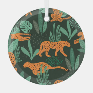 Cheetah Exotic: Tropical Summer Seamless. Glass Tree Decoration