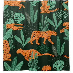 Cheetah Exotic: Tropical Summer Seamless. Shower Curtain