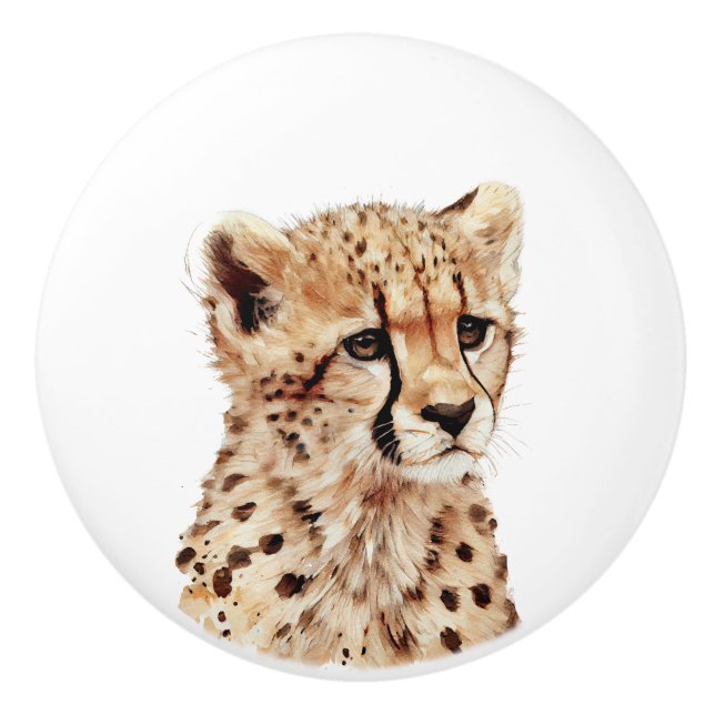 Cheetah Face  Ceramic Knob (Front)