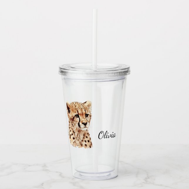 Cheetah Face Personalised Acrylic Tumbler (Front)