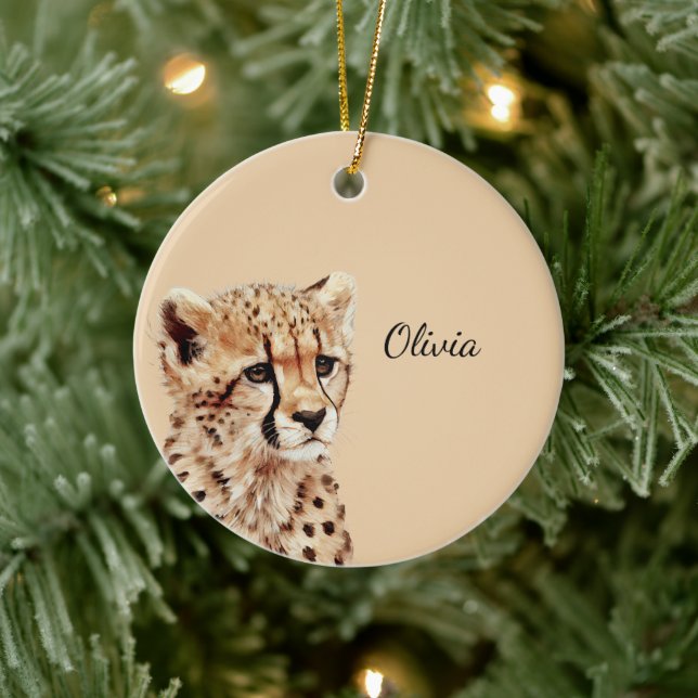 Cheetah Face Personalised Ceramic Ornament (Tree)