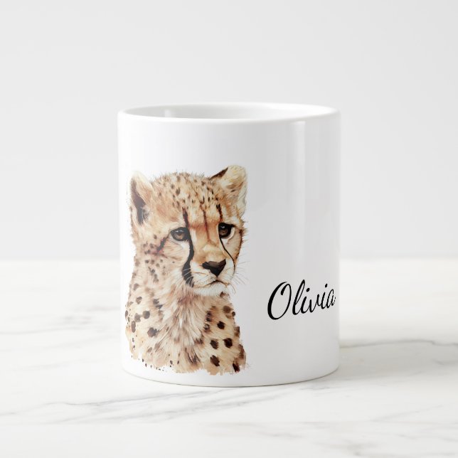 Cheetah Face Personalised Large Coffee Mug (Front)