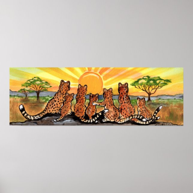 Cheetah Family Cub Africa Serengeti Sunrise Poster (Front)