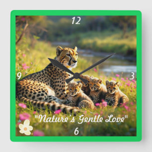 "Cheetah Family Moment" Square Wall Clock